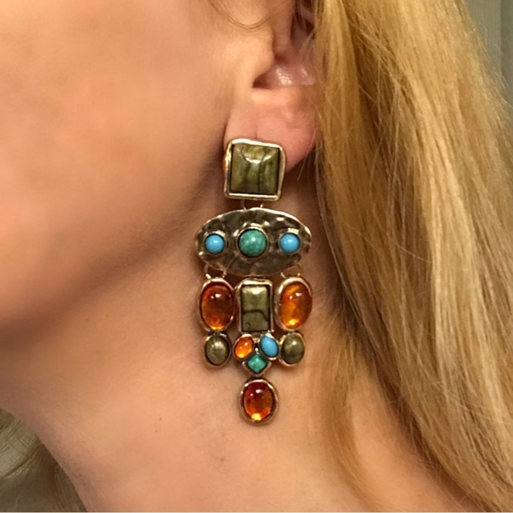 Stone Multicolored Bohemian Drop Earrings - Picture 3 of 13